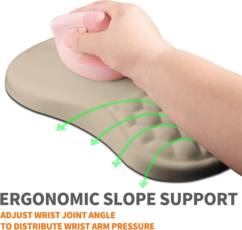 Armanza Ergonomic Joint Wrist Support Mouse Pad with Memory Foam Cushion Massage Bump, Carpal Tunnel Pain Relief Mousepad Slope Design for Wrist Rest, 11.8x7.9 in, Apricot - Image 2